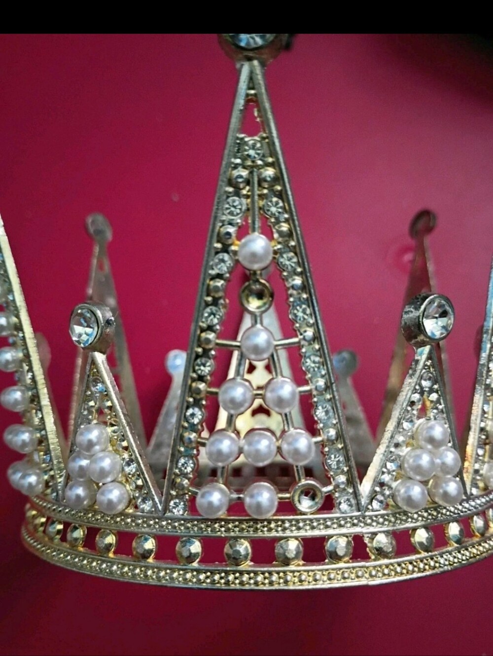 Elegant Rhinestone Pearl 4 Inch Circle Tiara Wedding Prom Womens Costume Read - Picture 4 of 5